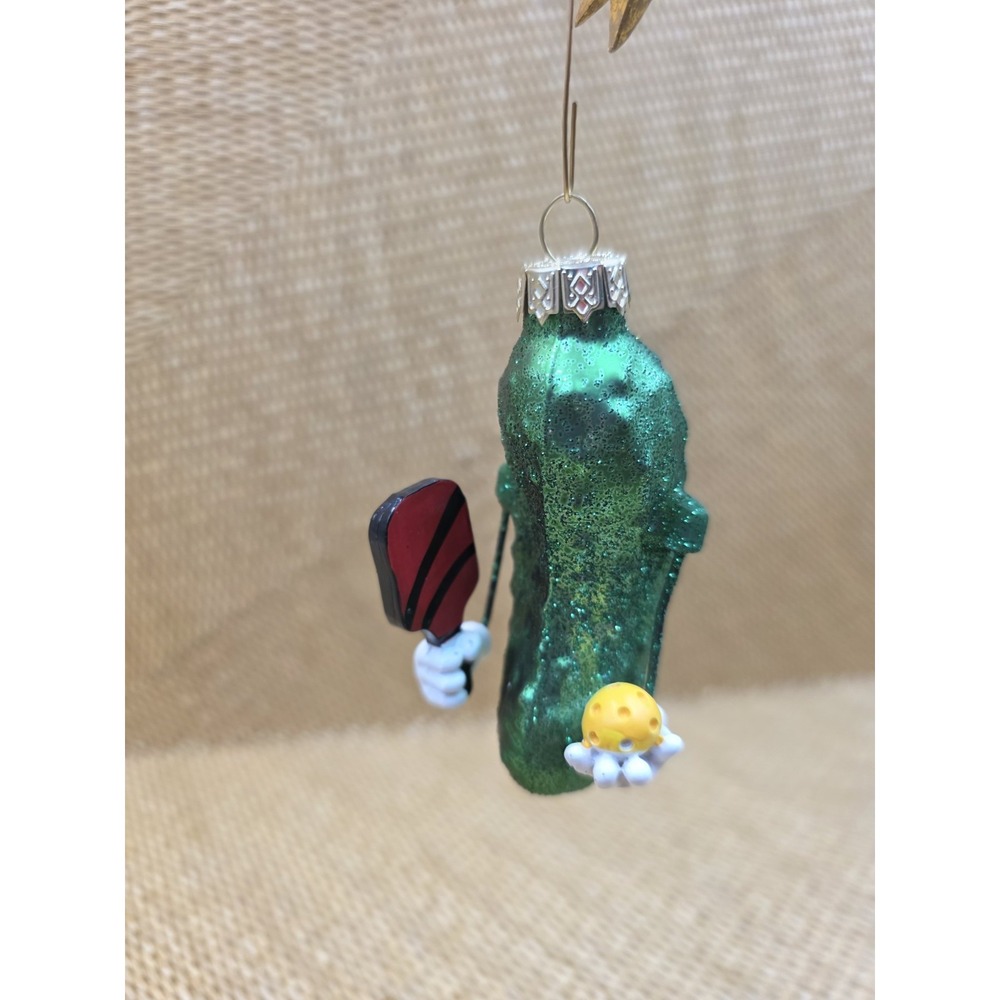 Pickle Playing Pickleball Glass Christmas Ornament Sports Games Gag Gift Funny